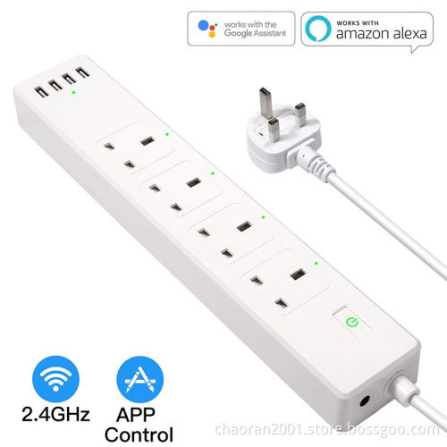 UK Wifi Power Strip Surge Protector Outlet Power Strip With Usb Ports Etl Extension Cord Power Strip TUYA